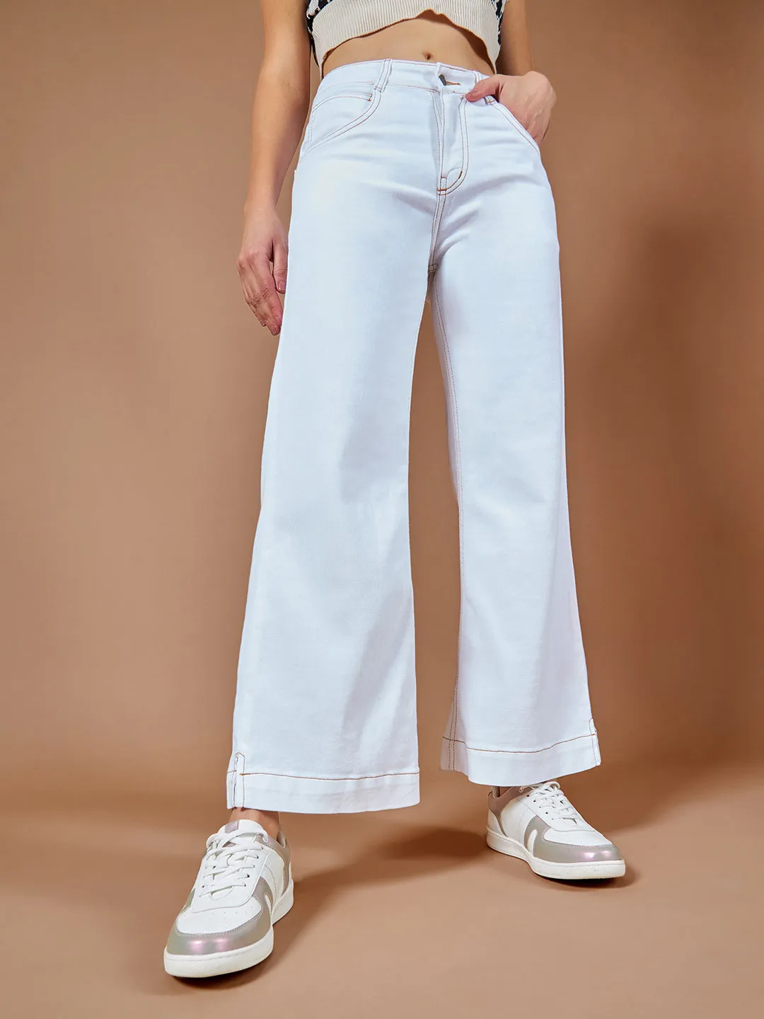 CHASEstretch™ White Flared Mid Rise Ankle length Stretchable Denim Jeans