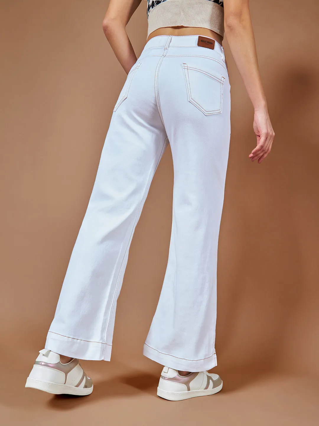 CHASEstretch™ White Flared Mid Rise Ankle length Stretchable Denim Jeans