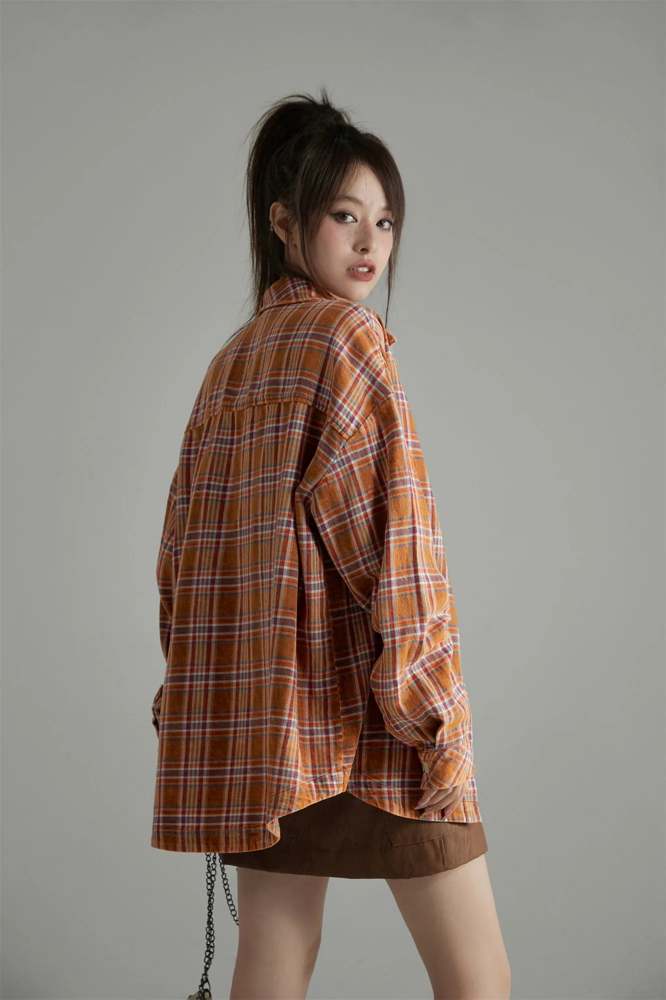 Check Print Loose Fit Button-Up Shirt