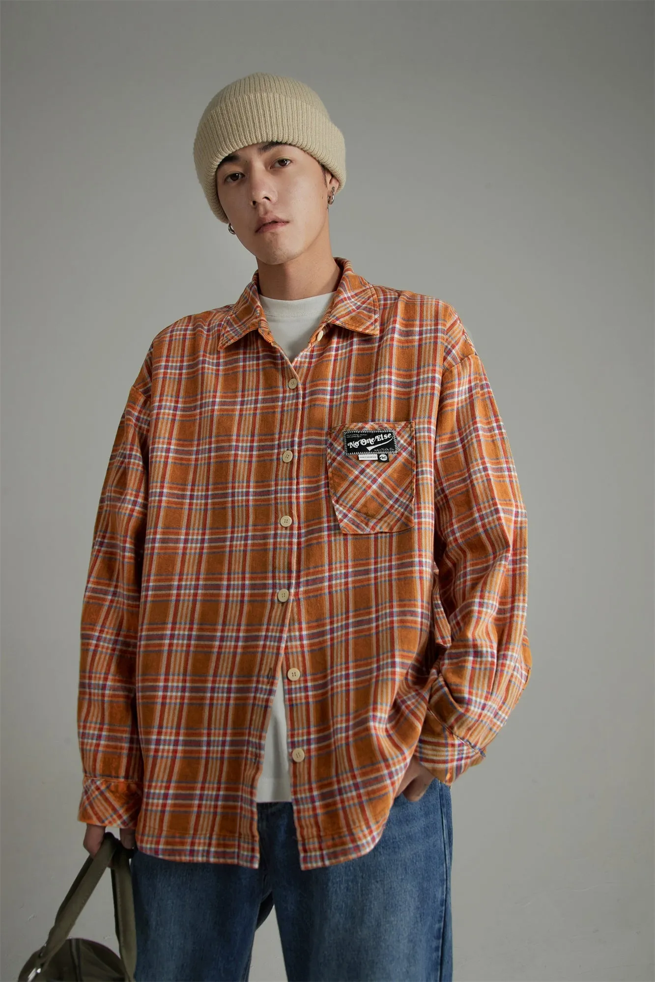 Check Print Loose Fit Button-Up Shirt