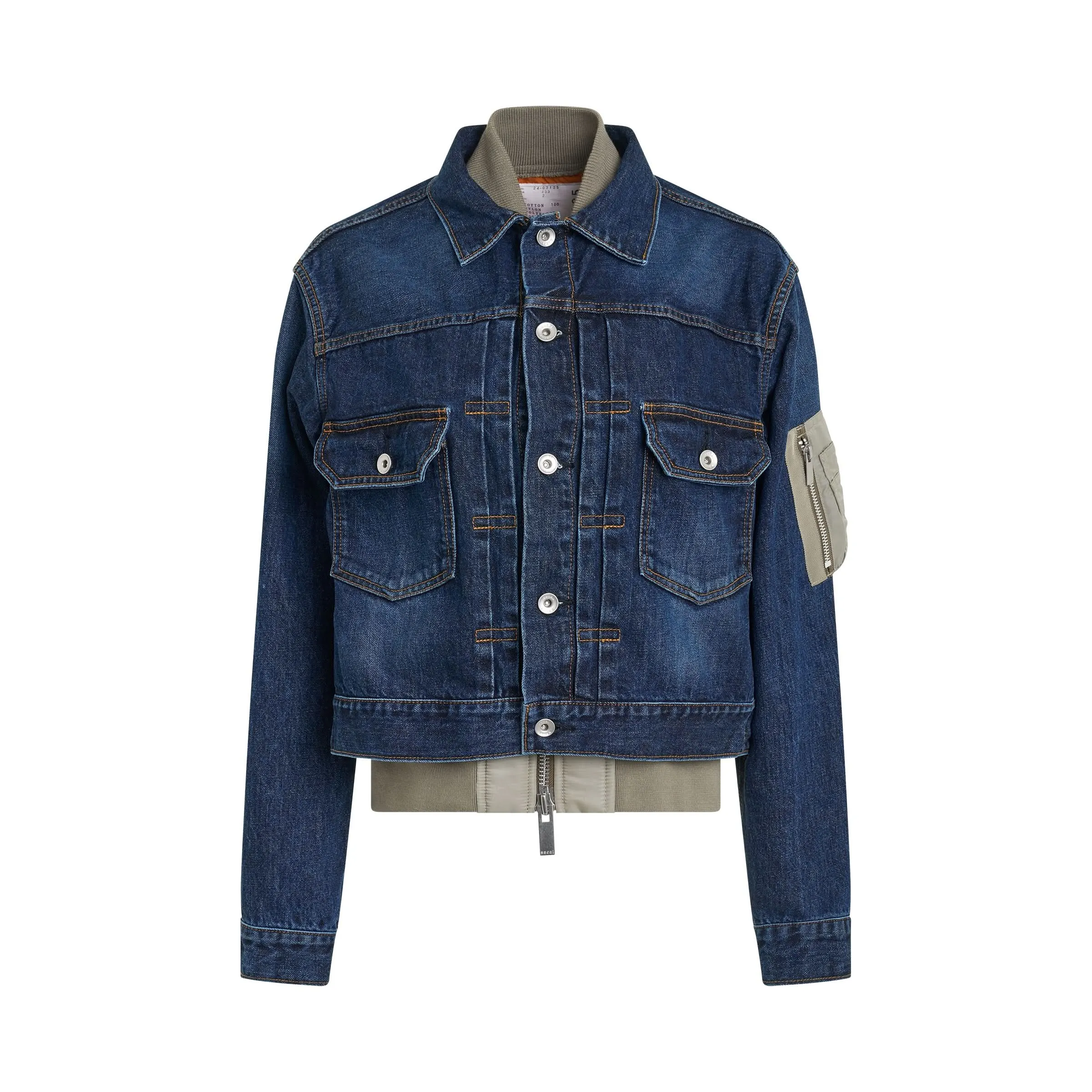 Denim Nylon Mix Blouson in Blue/Khaki