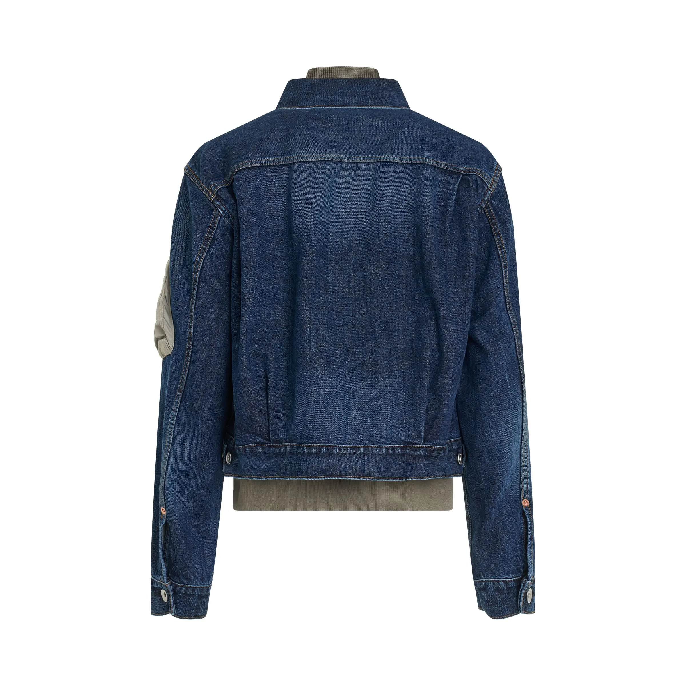 Denim Nylon Mix Blouson in Blue/Khaki