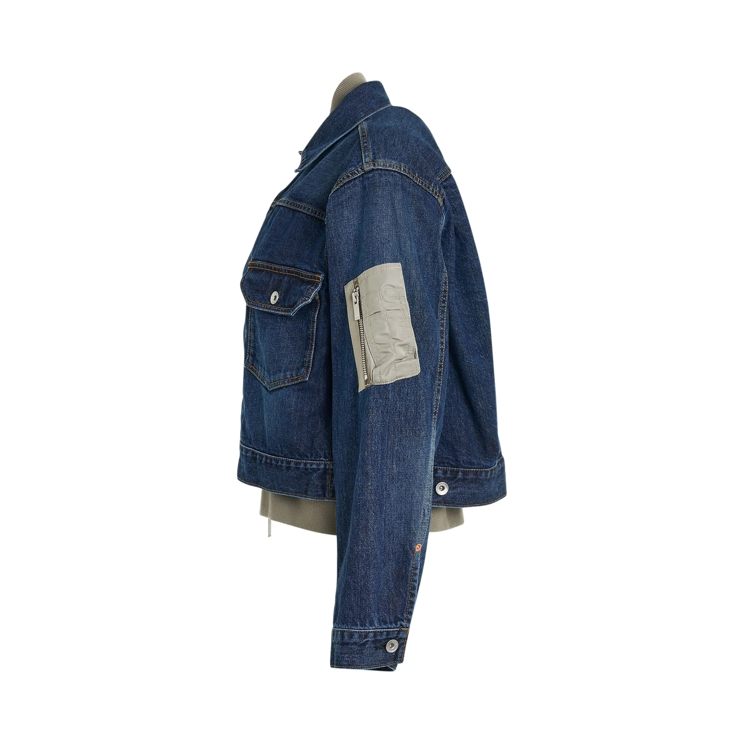 Denim Nylon Mix Blouson in Blue/Khaki