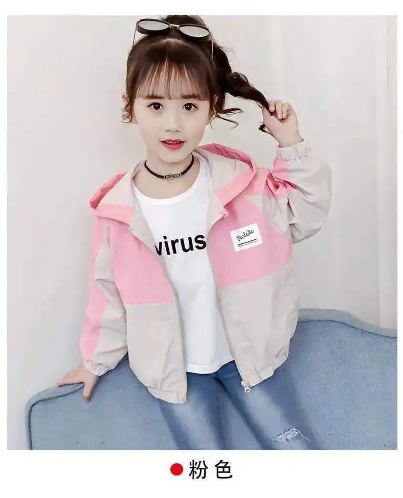 Girls' coat spring and autumn 2024 new autumn clothing children's raglan sleeves with hood zipper cardigan, internet red, wester