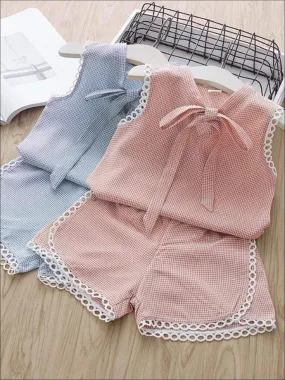 Girls Sleeveless Summer Gingham Short Set