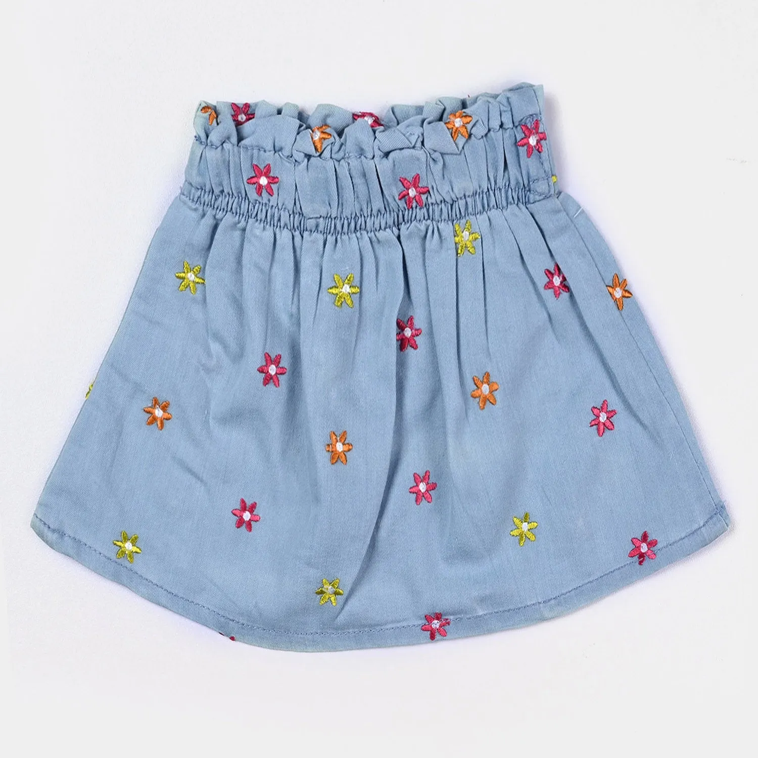 Girl's Tensile Denim (Light Denim) Skirt Flower-LIGHT BLUE