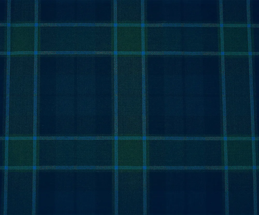 Green-Blue-Black Polyester Wool Plaid Twill Suiting Woven Fabric