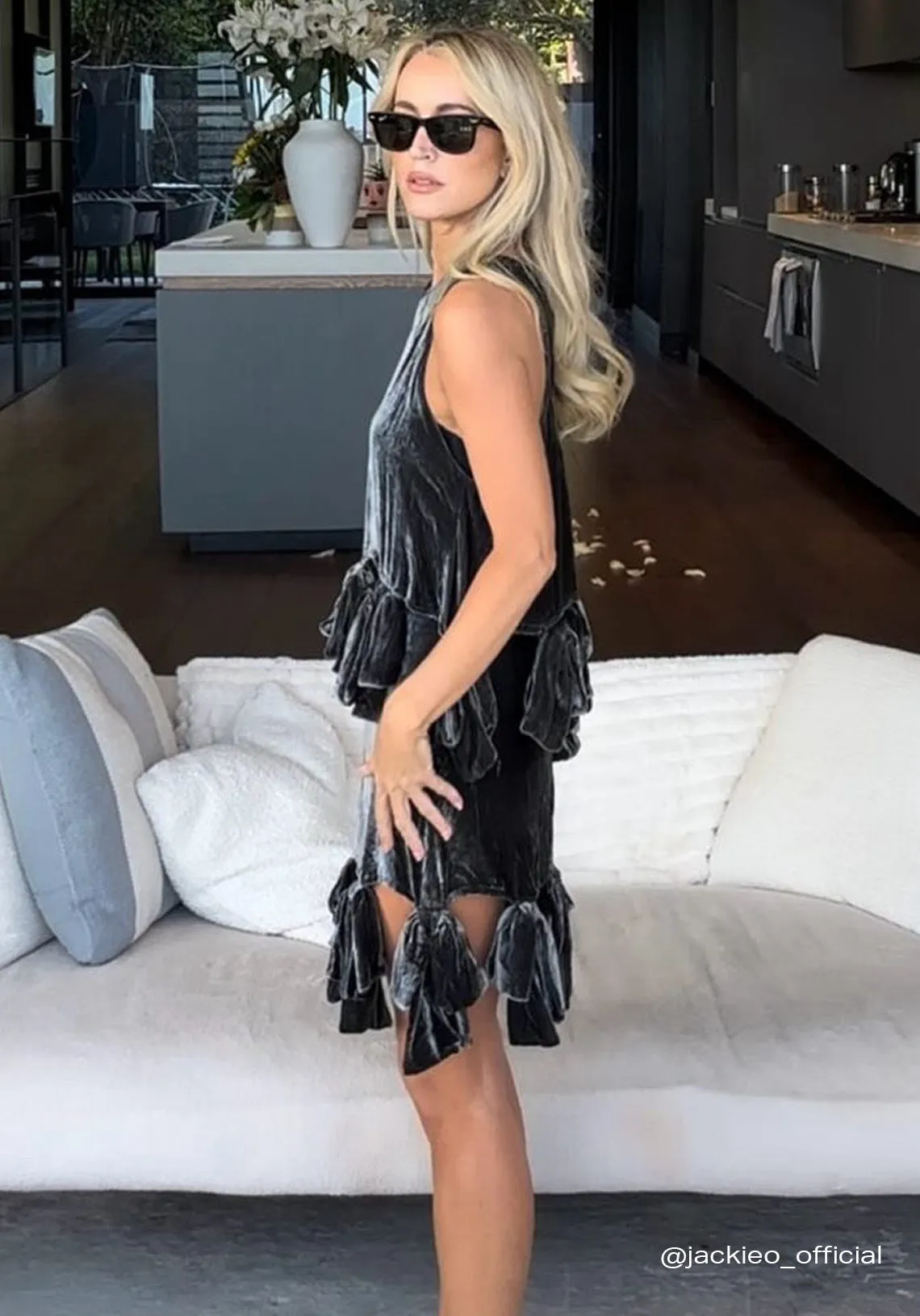 GUNMETAL VELVET BOW MINI SKIRT