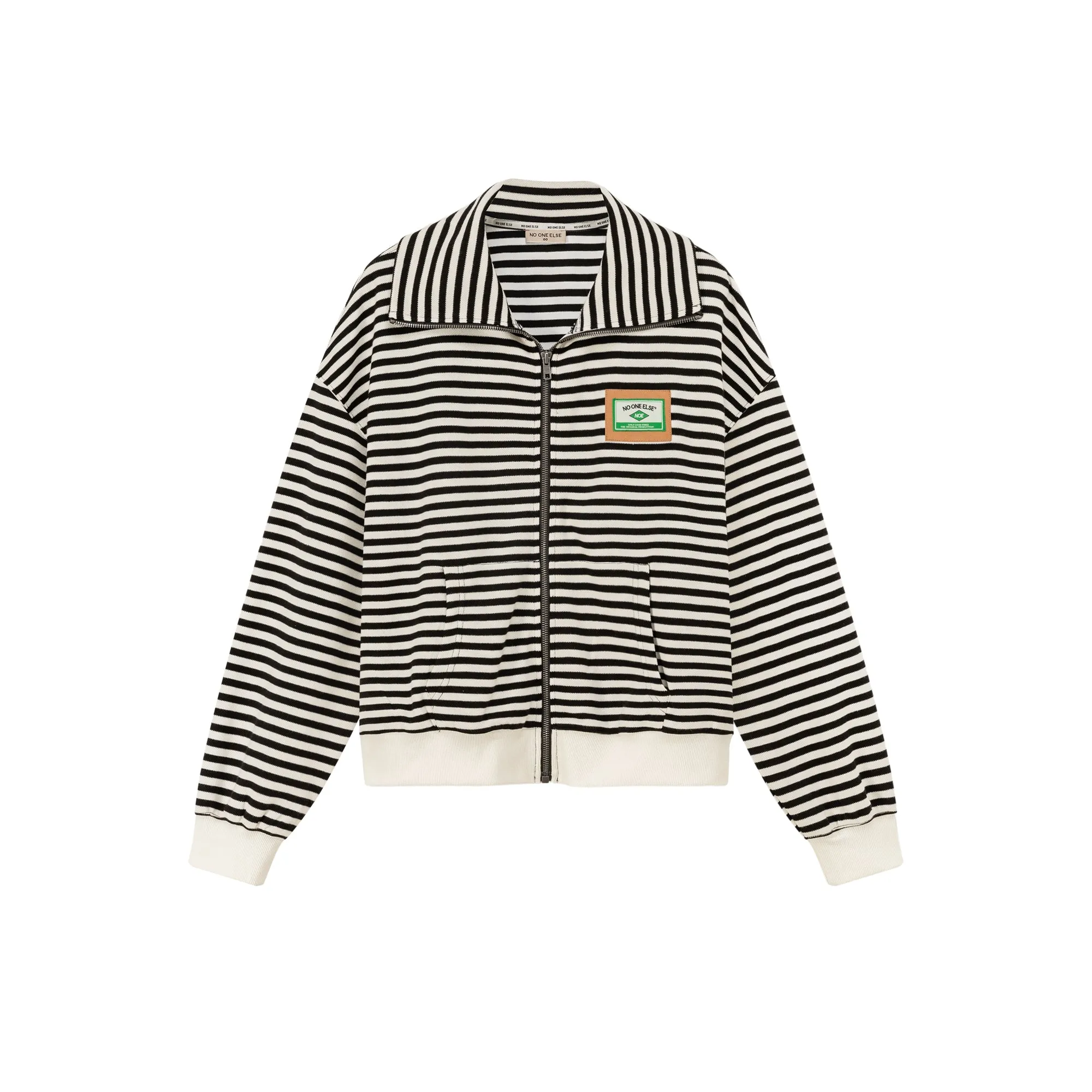 High Neck Striped Classic Zip-Up Jacket