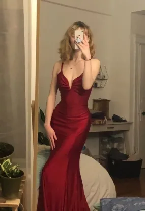 kamahe Spaghetti Straps Mermaid Long Prom Dress, Unique Formal Dresses