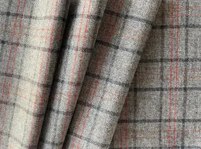 Lanificio di Pray Mid-Weight Understated Elegance Greige & Vermilion Wool Tweed Plaid (Made in Italy)