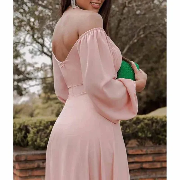 Long Sleeve Bridesmaid Dresses Chiffon Sweetheart Off Shoulder Formal Evening Dresses with Slit