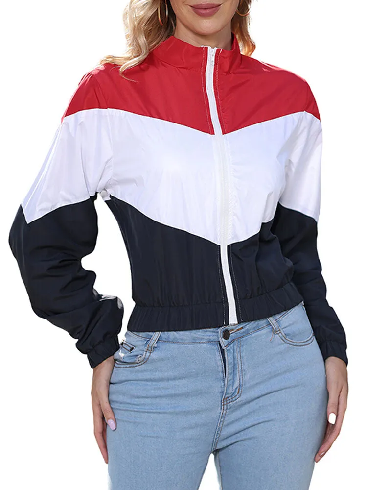 Long Sleeve Color Block Zip Up Jackets