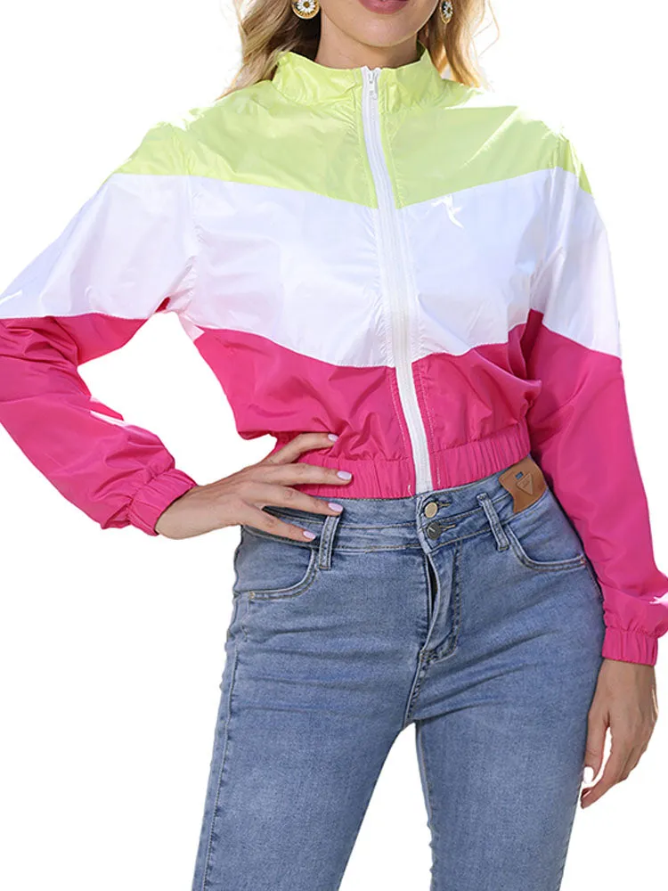 Long Sleeve Color Block Zip Up Jackets