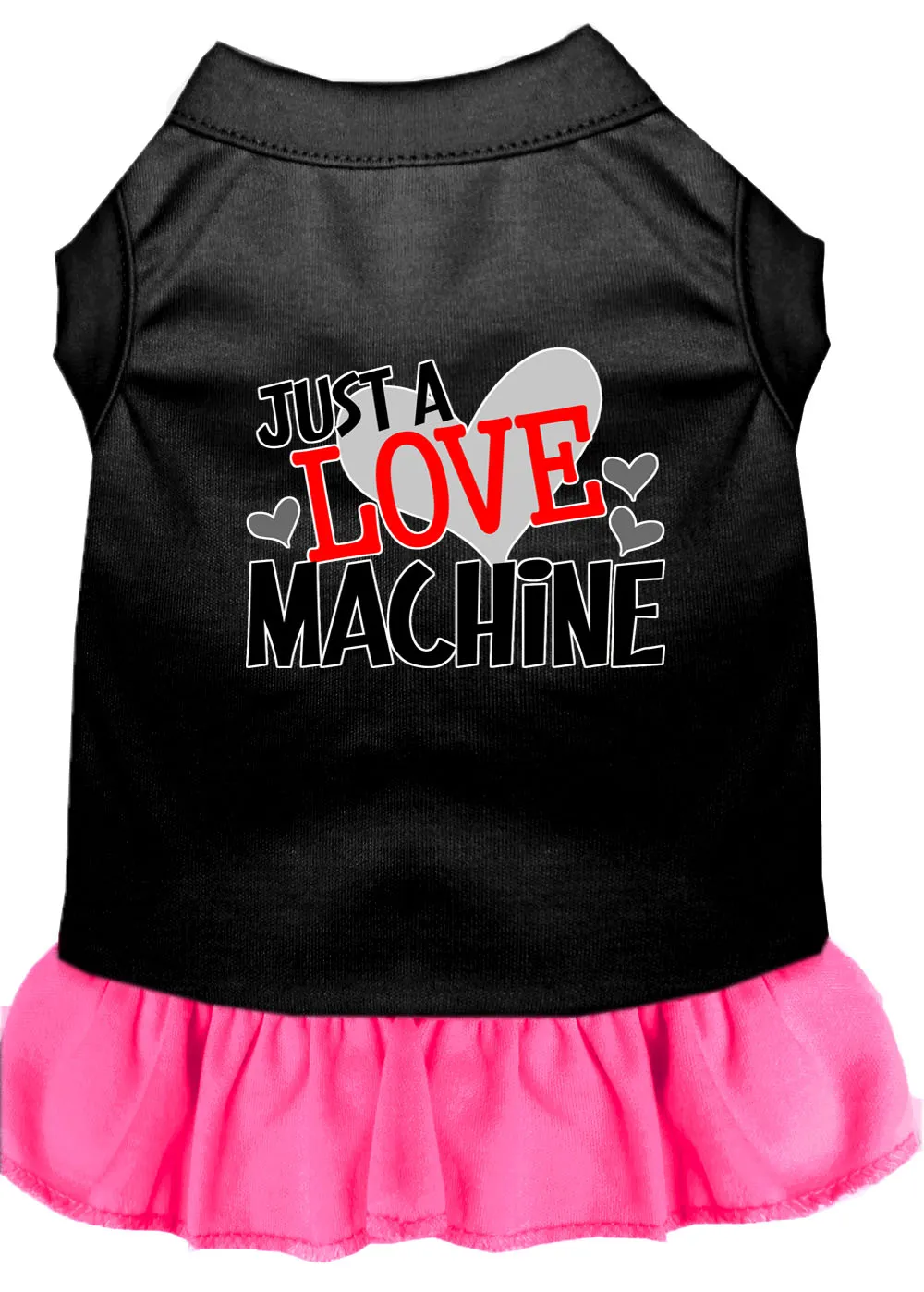 Love Machine Screen Print Dog Dress Black With Bright Pink Xxl