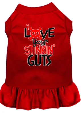 Love Your Stinkin Guts Screen Print Dog Dress Red Sm