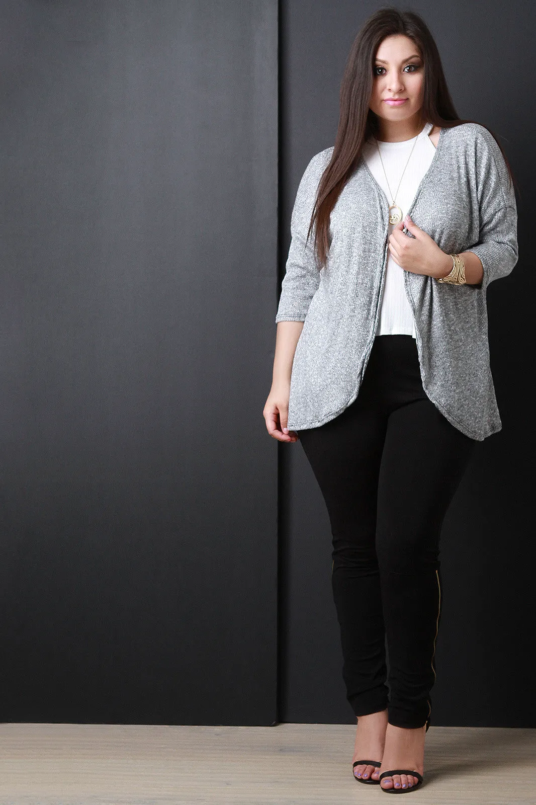 Melange Knit Drop Shoulder Cardigan