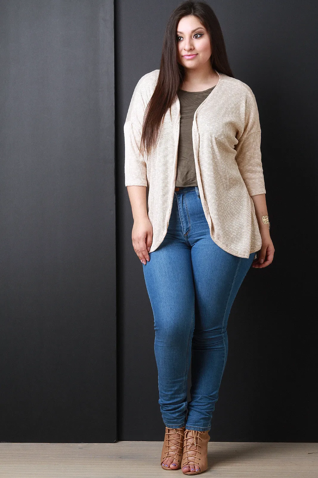 Melange Knit Drop Shoulder Cardigan