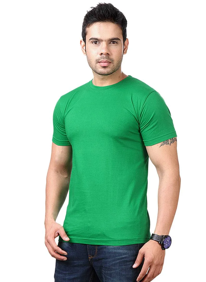 Men Green Polyester Blend Half Sleeves Round Neck Tees