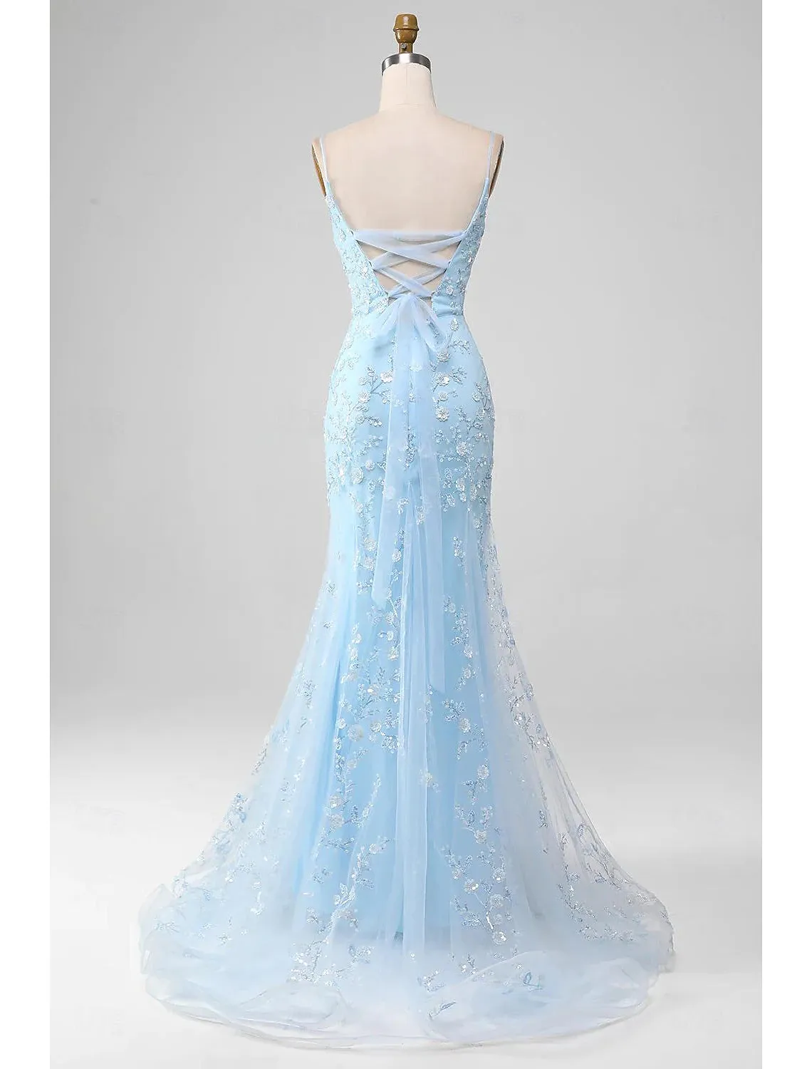 Mermaid / Trumpet Prom Dresses Elegant Dress Formal Floor Length Sleeveless Spaghetti Strap Tulle with Sequin Appliques