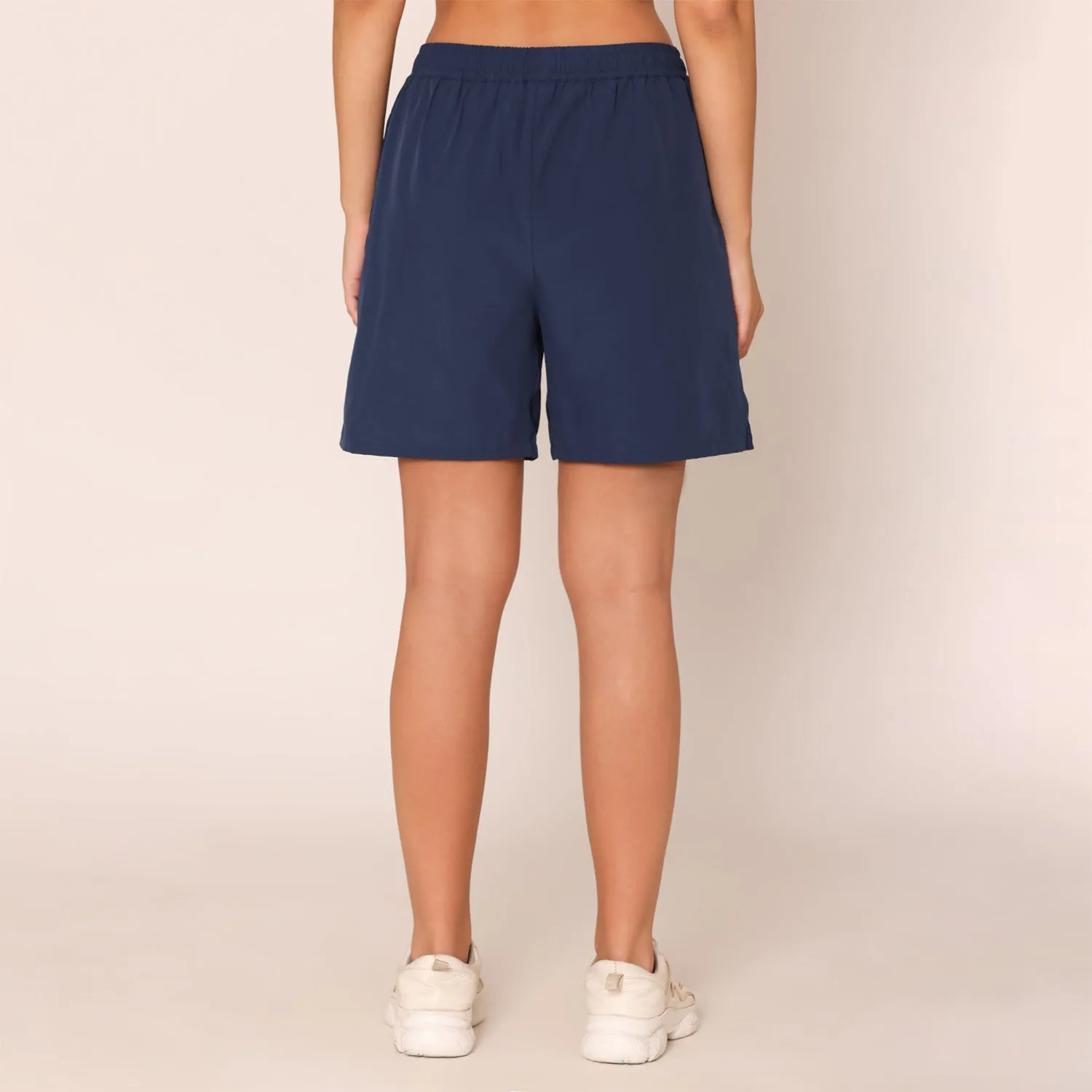 Plain Knitted Shorts For Women - Navy