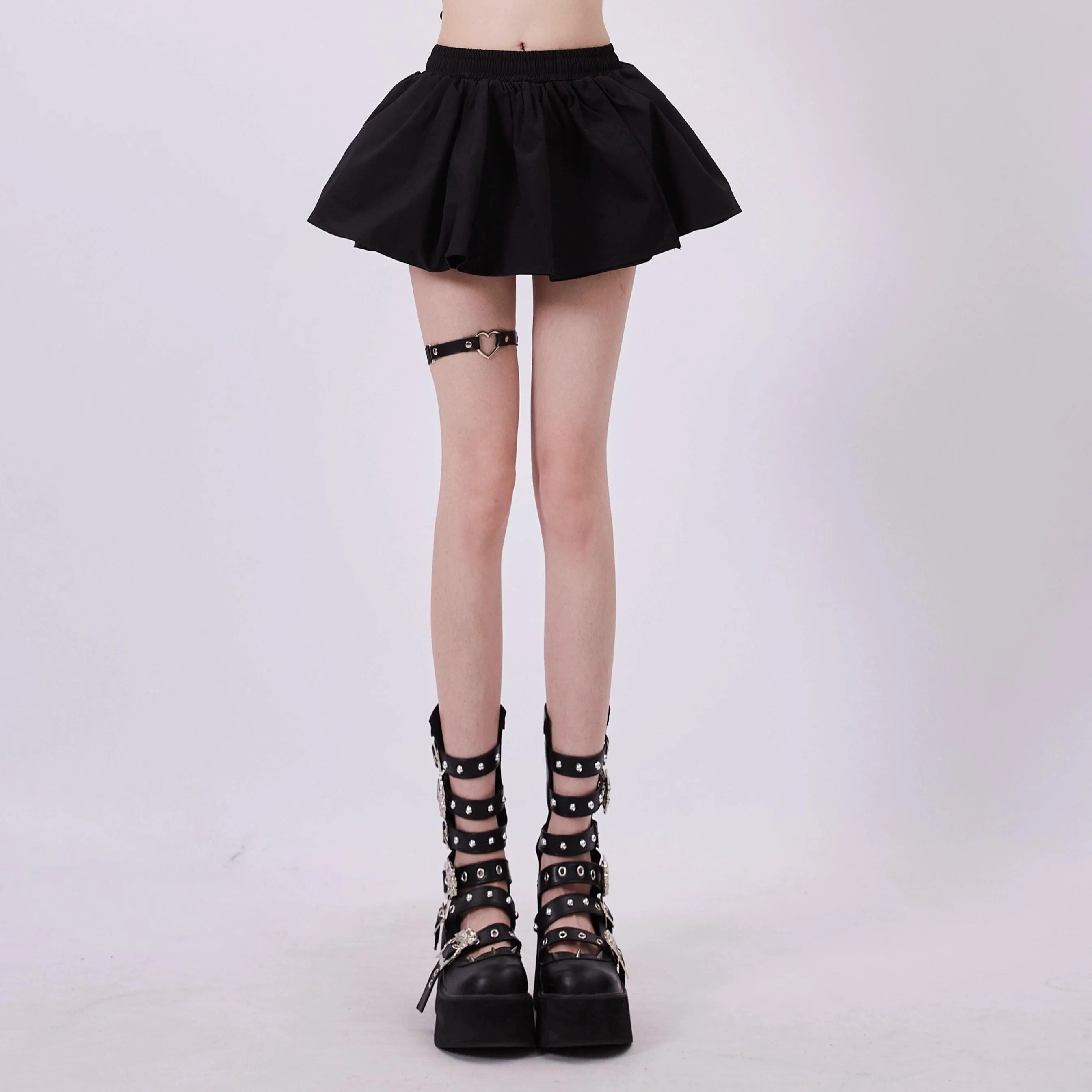 Rayohopp High-Waisted Flared Mini Skirt - Solid Black Skater Style With Elastic Waistband