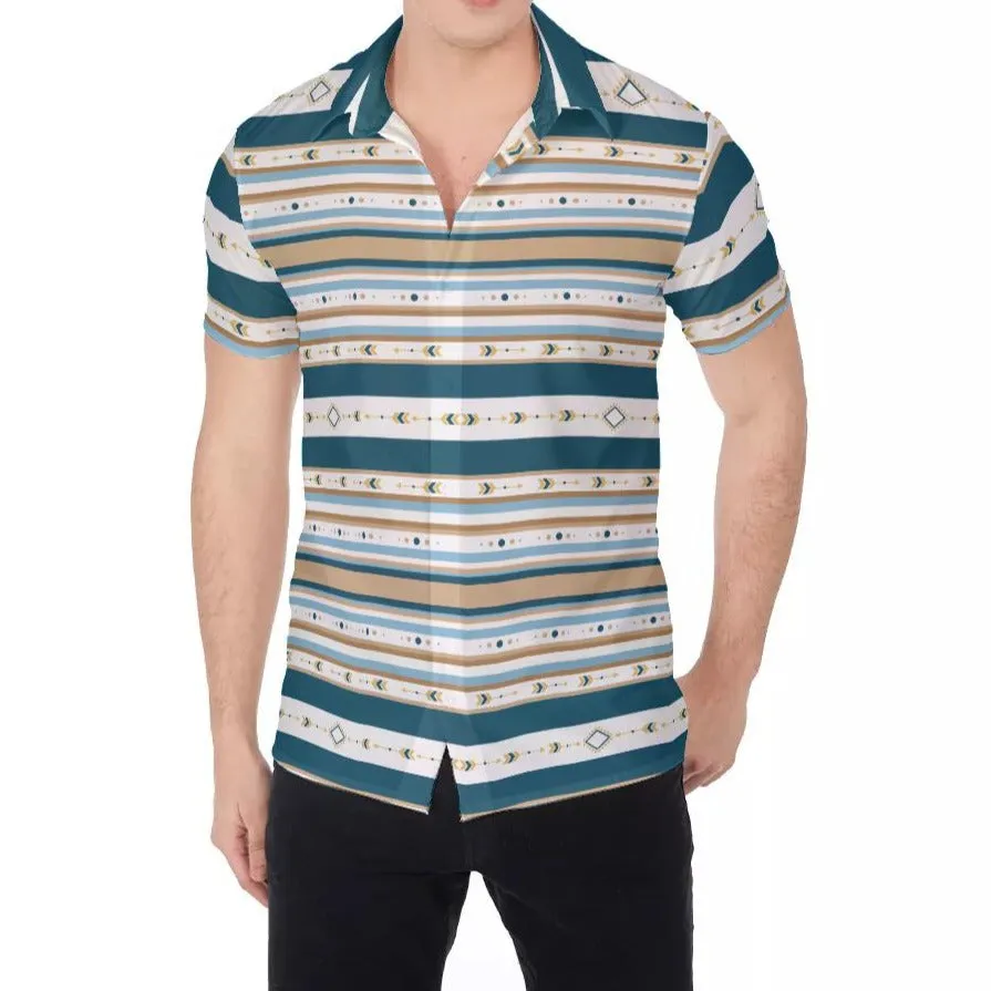 Sierra River All-Over Print Men's Short Sleeve Shirt Button Up