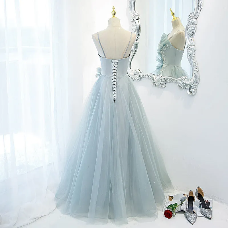 Spaghetti Strap A Line Tulle Prom Dress Mint Green Formal Evening Gown 714