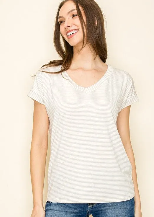 Striped Vneck Tees - 2 Colors!