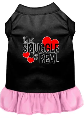 The Snuggle Is Real Screen Print Dog Dress Black With Light Pink Sm