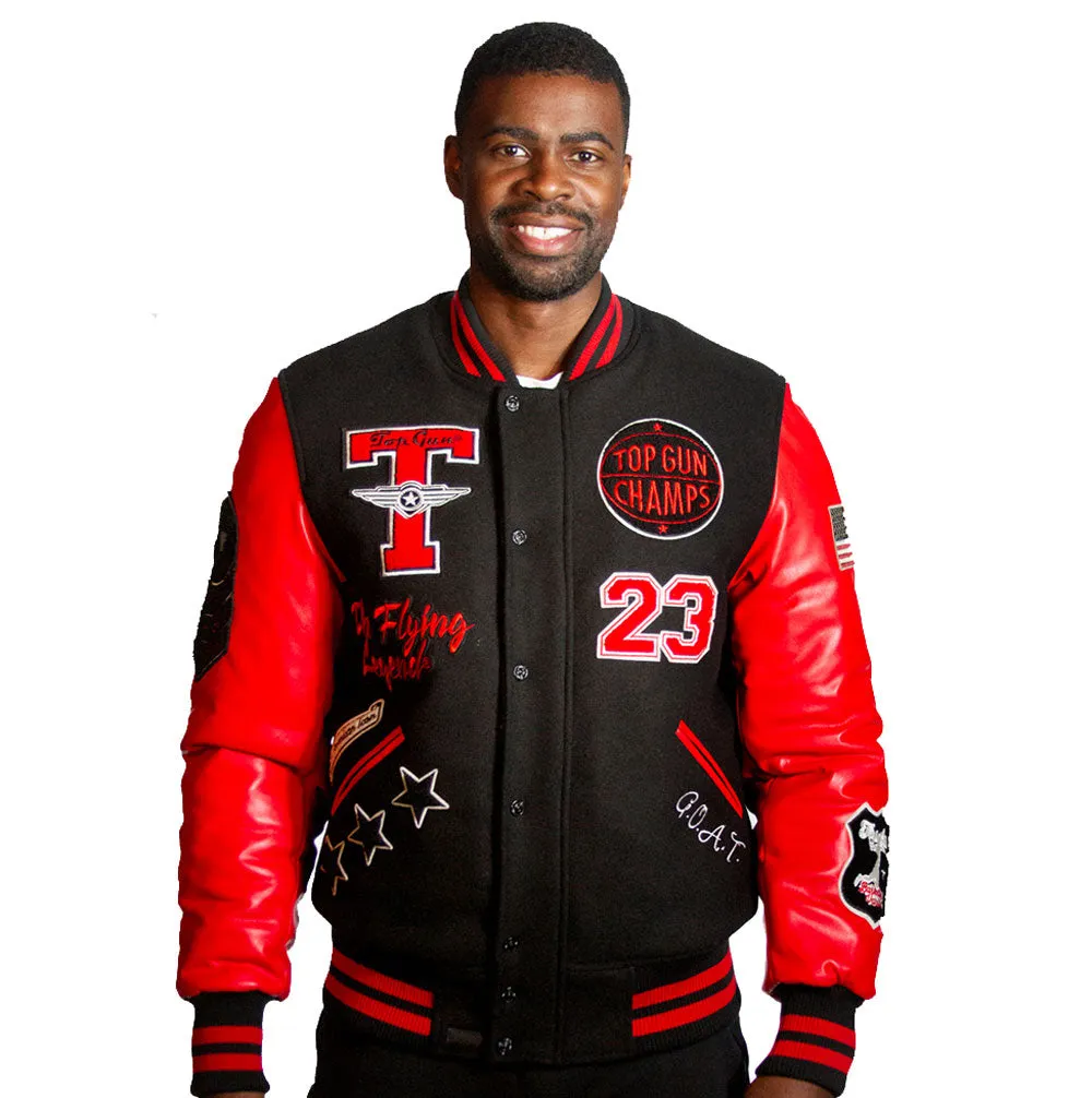 Top Gun Mens The Flying Legend Varsity Jacket Black Red