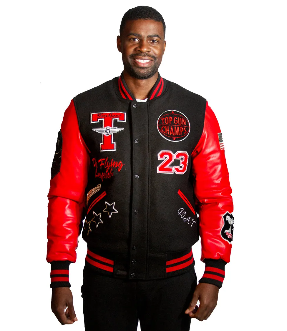 Top Gun Mens The Flying Legend Varsity Jacket Black Red