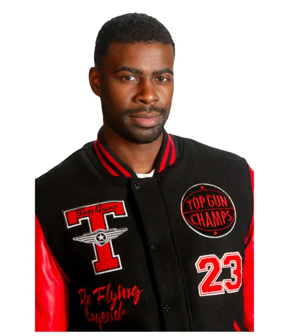 Top Gun Mens The Flying Legend Varsity Jacket Black Red